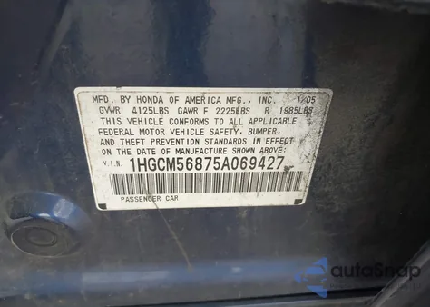 2005 Honda Accord 2.4 Ex z USA, uszkodzony, nr VIN 1HGCM56875A069427